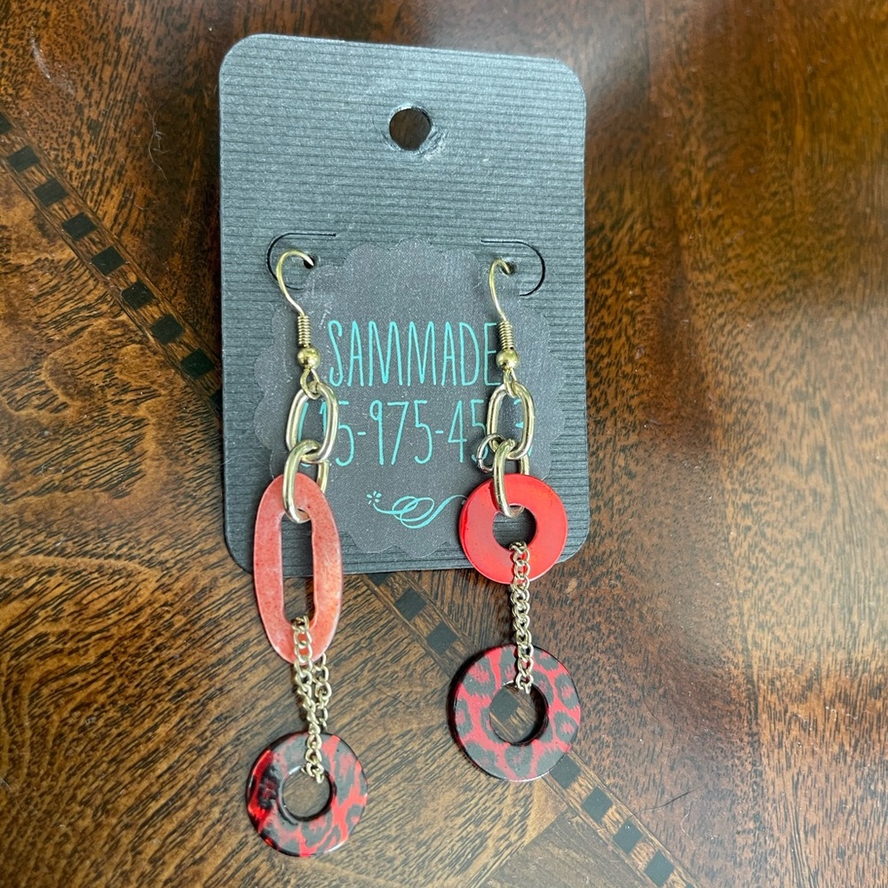 Asymmetrical/Mismatch Red/Gold Tone & Leopard Earrings